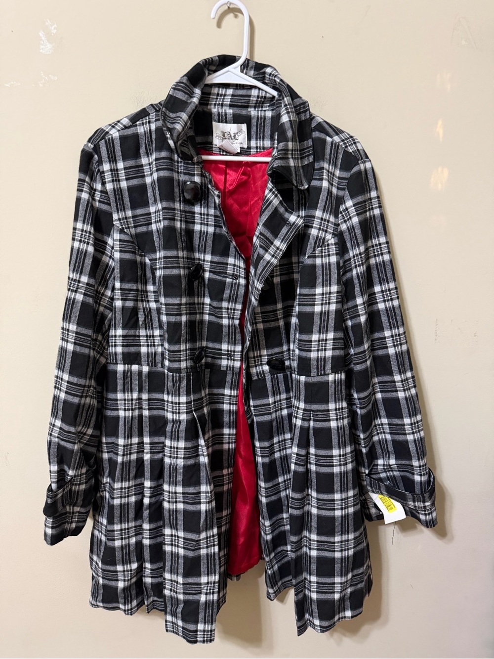 Live a Little Black & White Plaid Pea Coat new with tags whimsigoth chic preppy